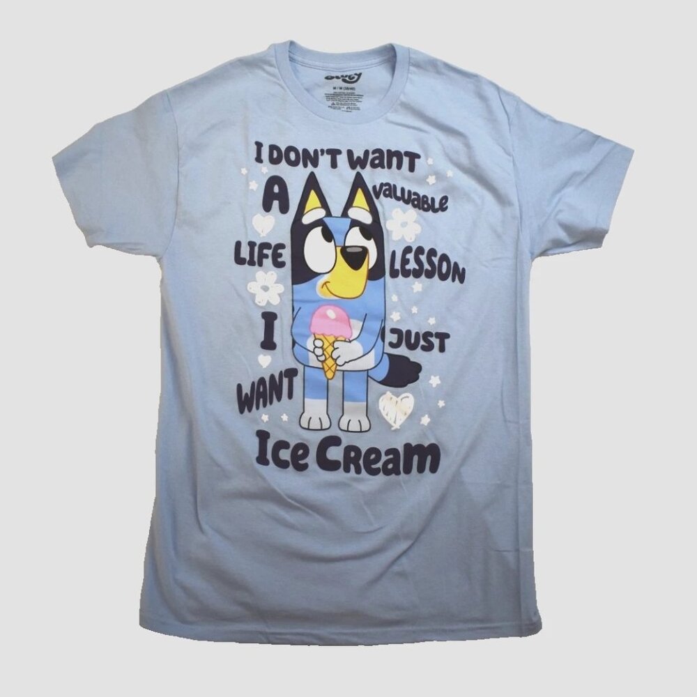 Bluey Mens I Don't Want A Life Lesson, I Just Want Ice Cream Shirt New